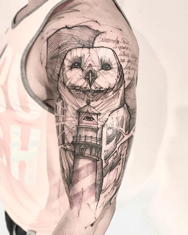coruja sabedoria tatuagem lincoln lima tattoo