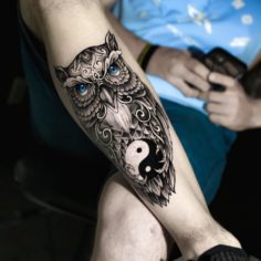 coruja ying yang tatuagem