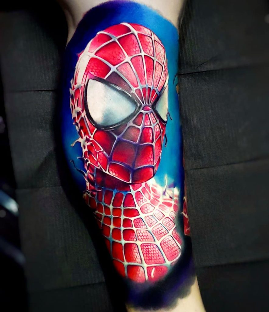 Blue And Red 3D Spider Man Torn Skin Tattoo For Sleeve – Truetattoos