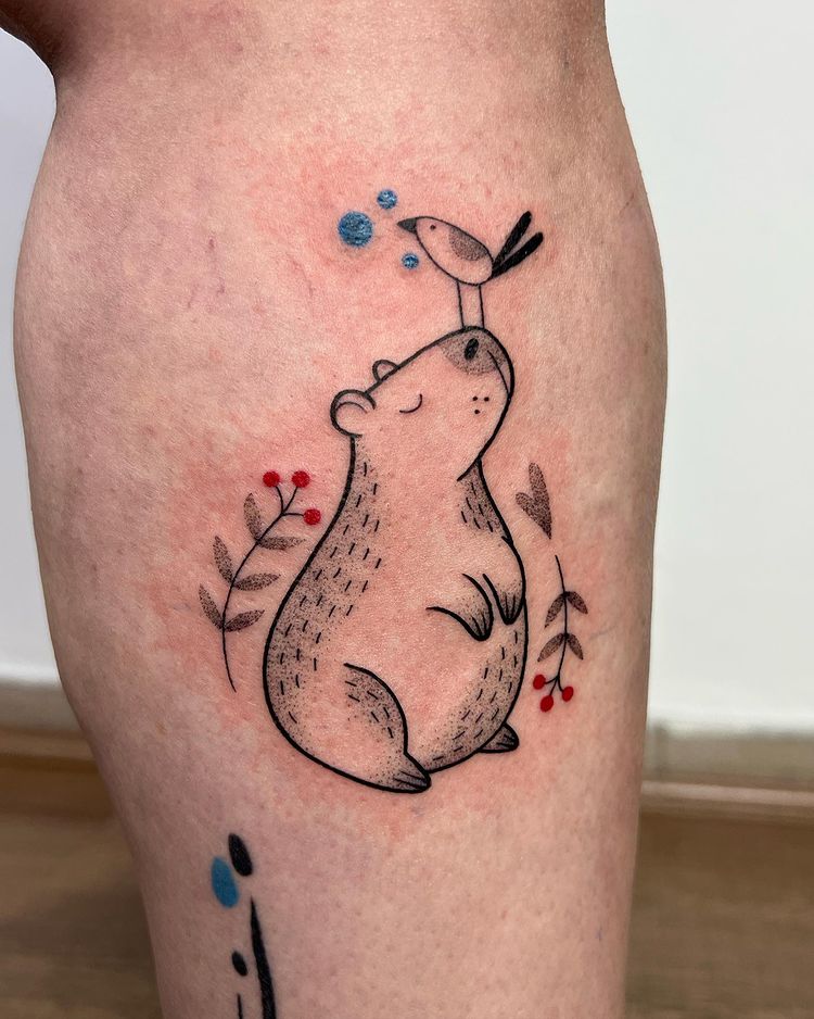 capivara e passarinho tattoo