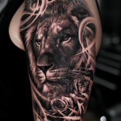 lion and roses tattoo