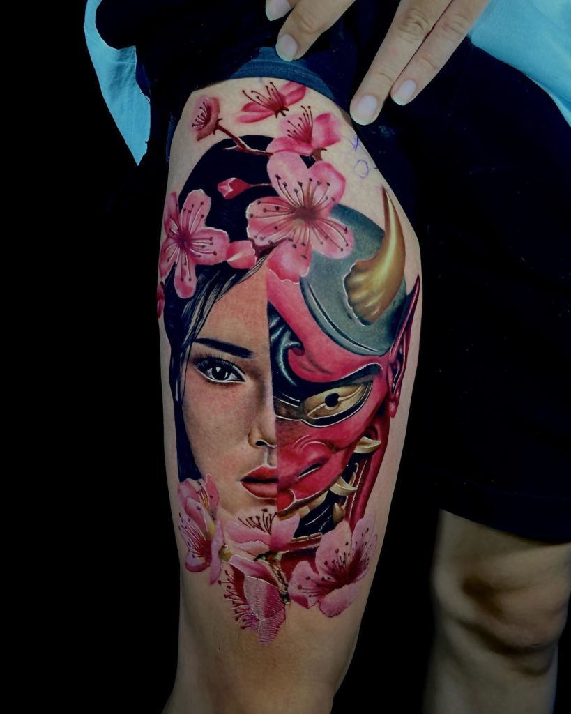 mulher mascara japonesa tatuagem
