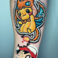 pikashu and ash pokemon patch tattoo