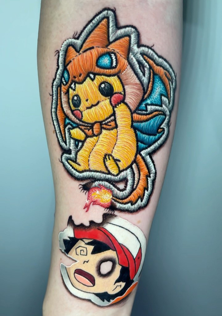 pikashu and ash pokemon patch tattoo