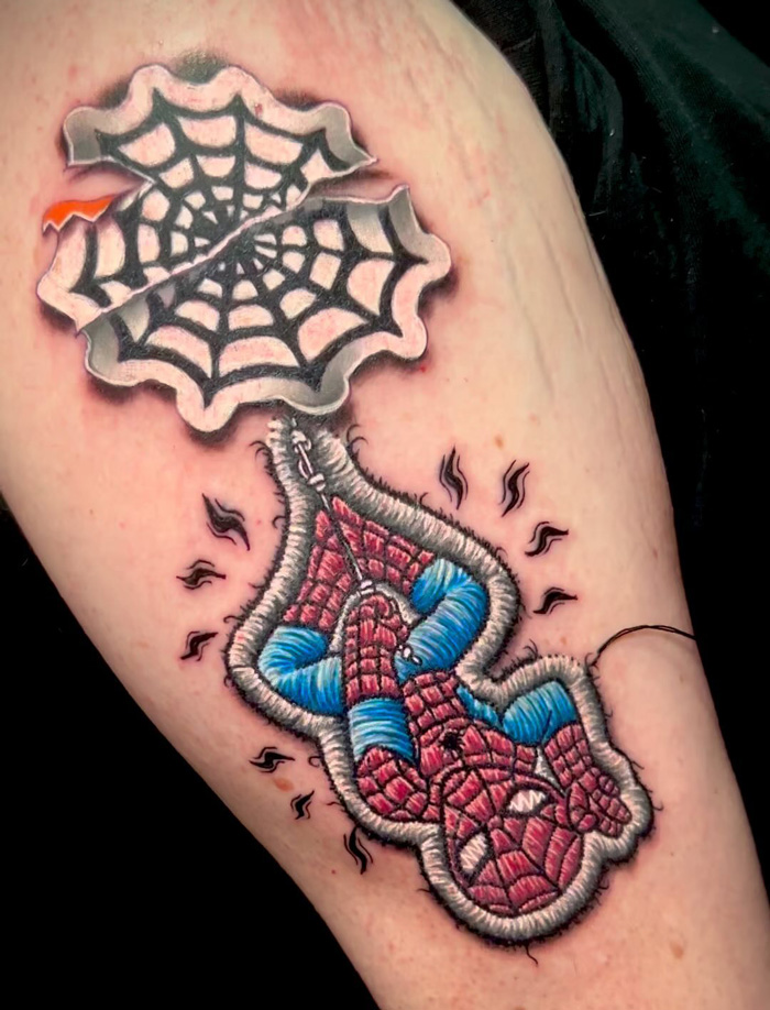 spider man patch tattoo