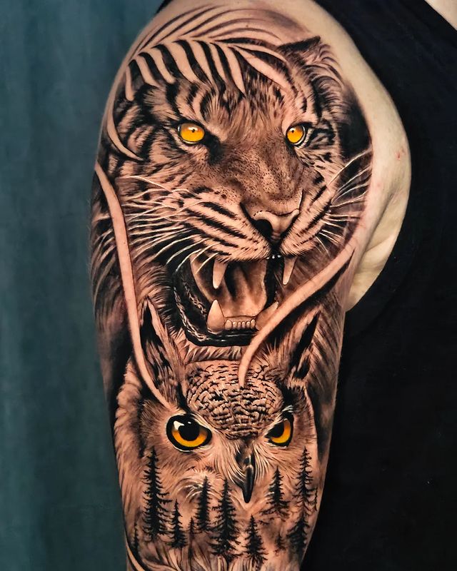 tigre e coruja tattoo