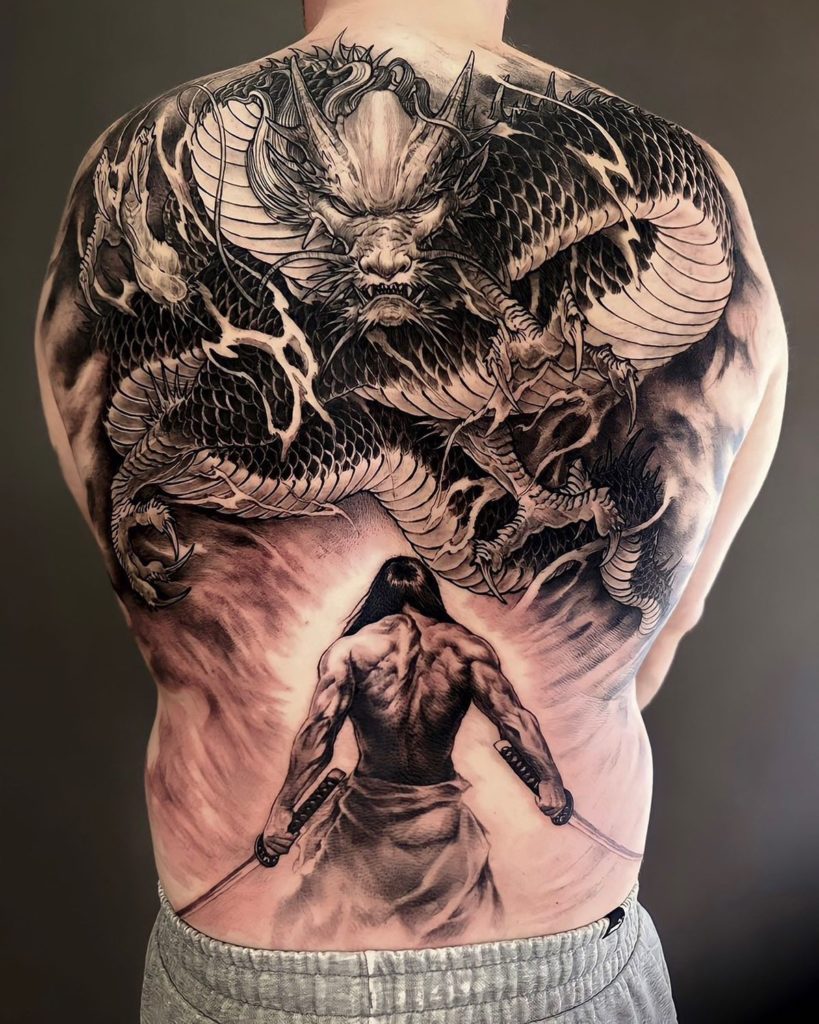 warrior dragon oriental tattoo