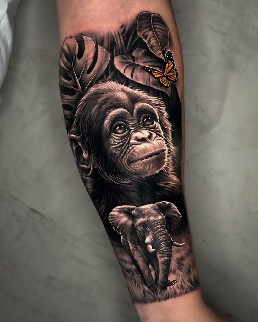 baby gorila elephant tattoo